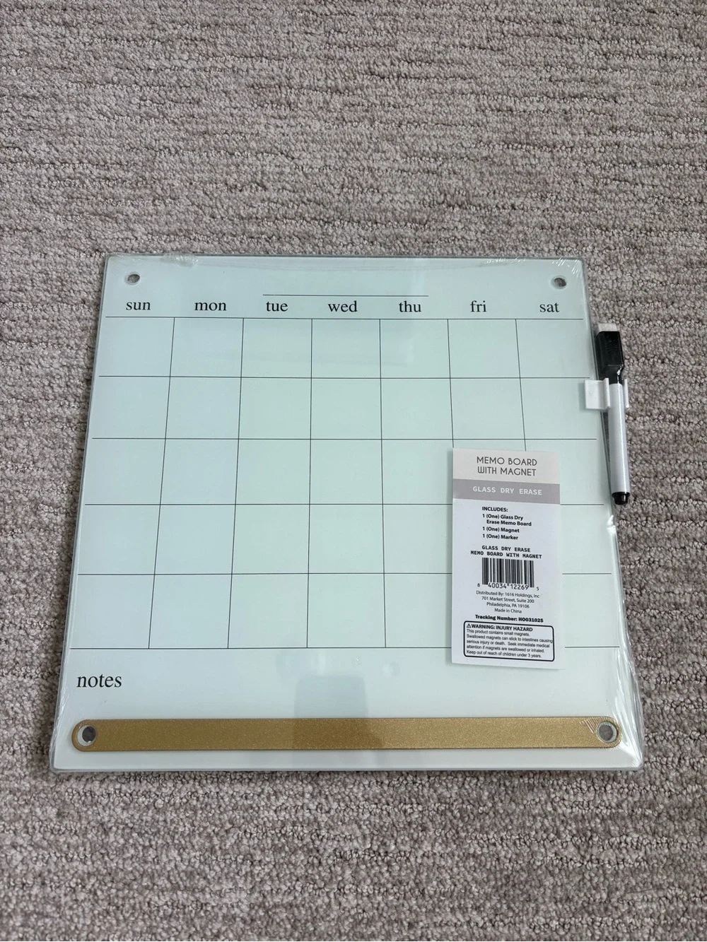 NEW Glass Dry Erase Calendar Memo Board 12x12